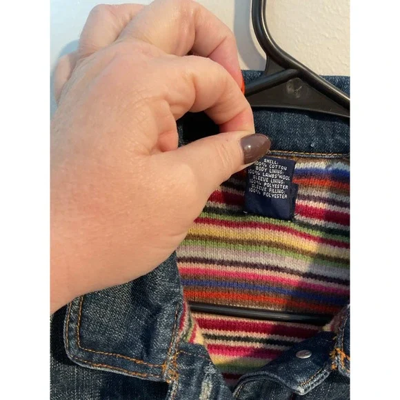 GAP Denim Jacket Womens Small Blue Jean Coat Colorful Striped Lined Button Small - Picture 6 of 9